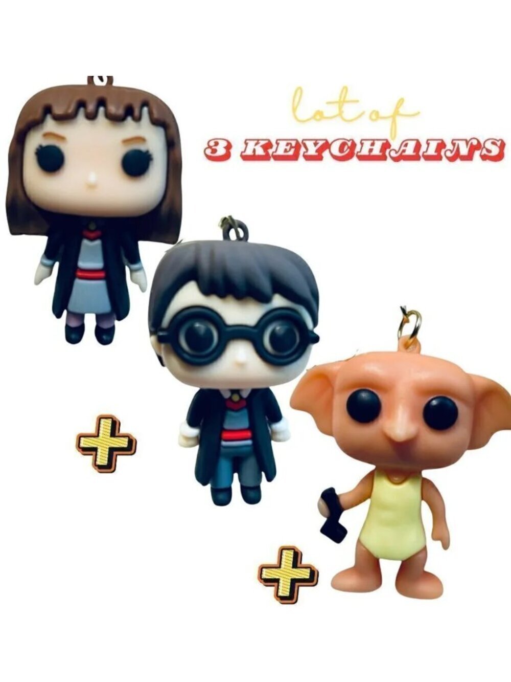 ⚡✨ NWT Lot of 3 Harry Potter Bracelet Keychains – Hermione, Harry & Dobby 🪄💛
